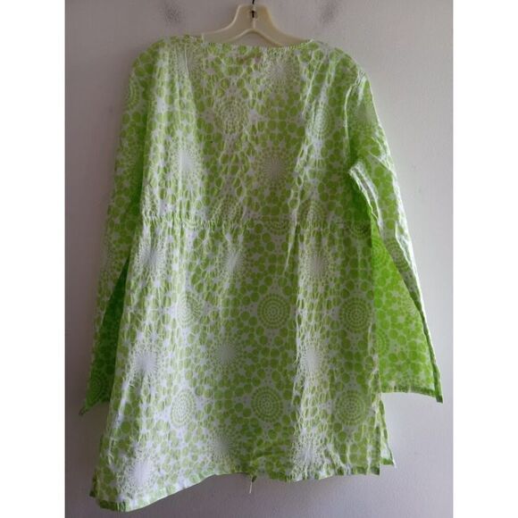 NWT Jeanine Johnson Women Green/White 100% Cotton Swimsuit Coverup Dress Large - Picture 2 of 9